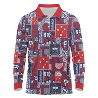 Red Samoa Manuia Le Kerisimasi Long Sleeve Polo Shirt Pacific Patchwork Xmas Vibes LT9 Red - Polynesian Pride