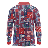 Red Samoa Manuia Le Kerisimasi Long Sleeve Polo Shirt Pacific Patchwork Xmas Vibes LT9 - Polynesian Pride
