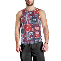 Red Samoa Manuia Le Kerisimasi Men Tank Top Pacific Patchwork Xmas Vibes - Polynesian Pride