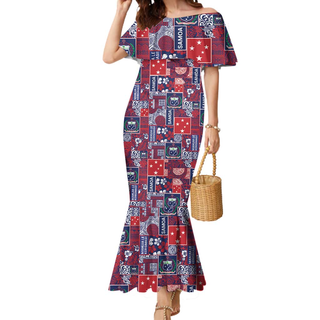 Red Samoa Manuia Le Kerisimasi Mermaid Dress Pacific Patchwork Xmas Vibes - Polynesian Pride