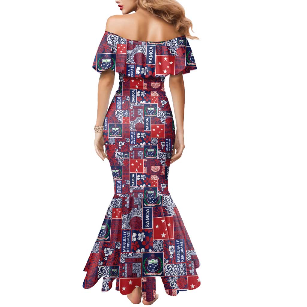 Red Samoa Manuia Le Kerisimasi Mermaid Dress Pacific Patchwork Xmas Vibes - Polynesian Pride