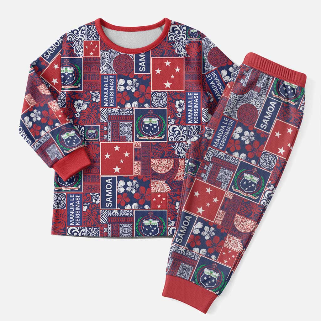 Red Samoa Manuia Le Kerisimasi Christmas Pajama Set Pacific Patchwork Xmas Vibes LT9 Men Red - Polynesian Pride