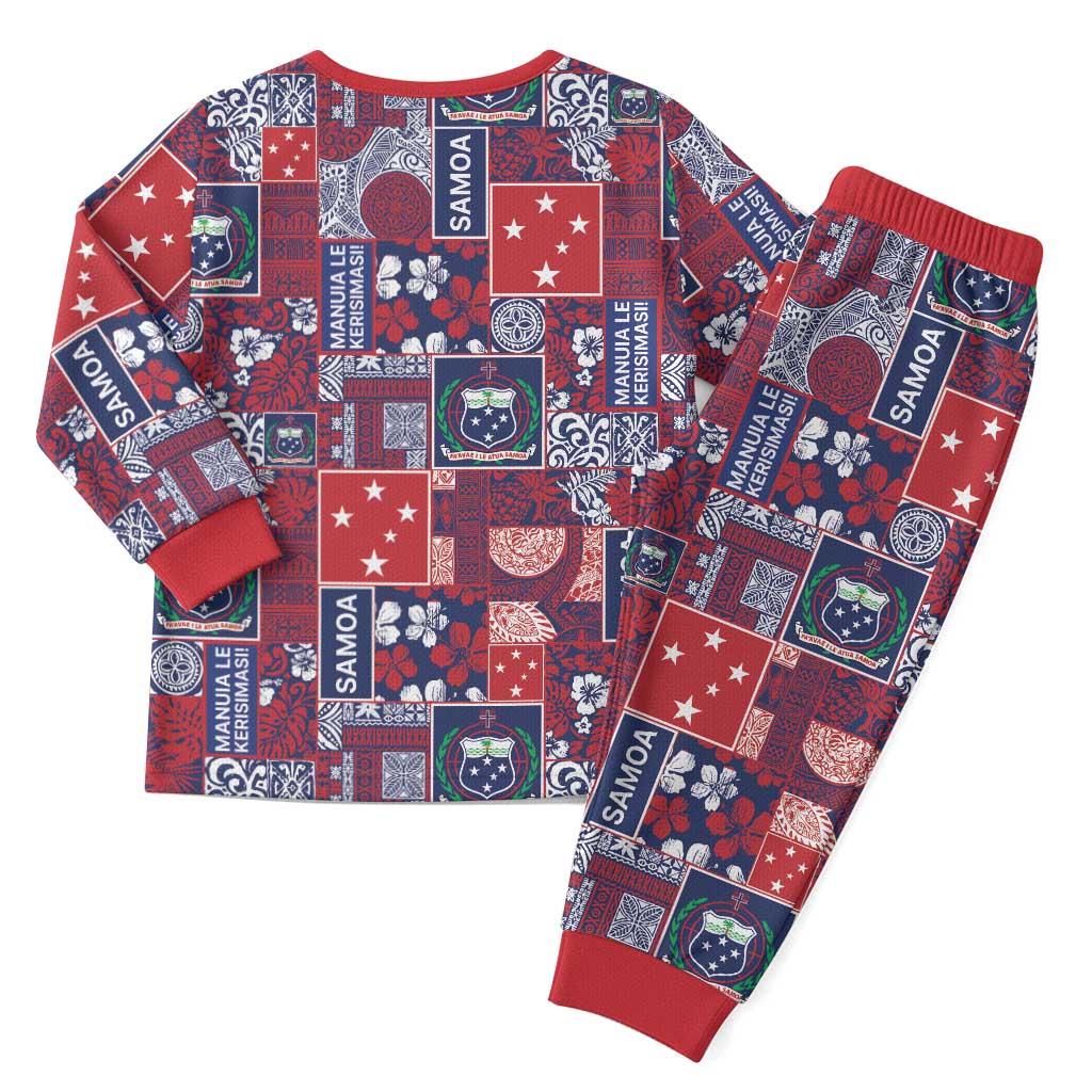 Red Samoa Manuia Le Kerisimasi Christmas Pajama Set Pacific Patchwork Xmas Vibes LT9 - Polynesian Pride