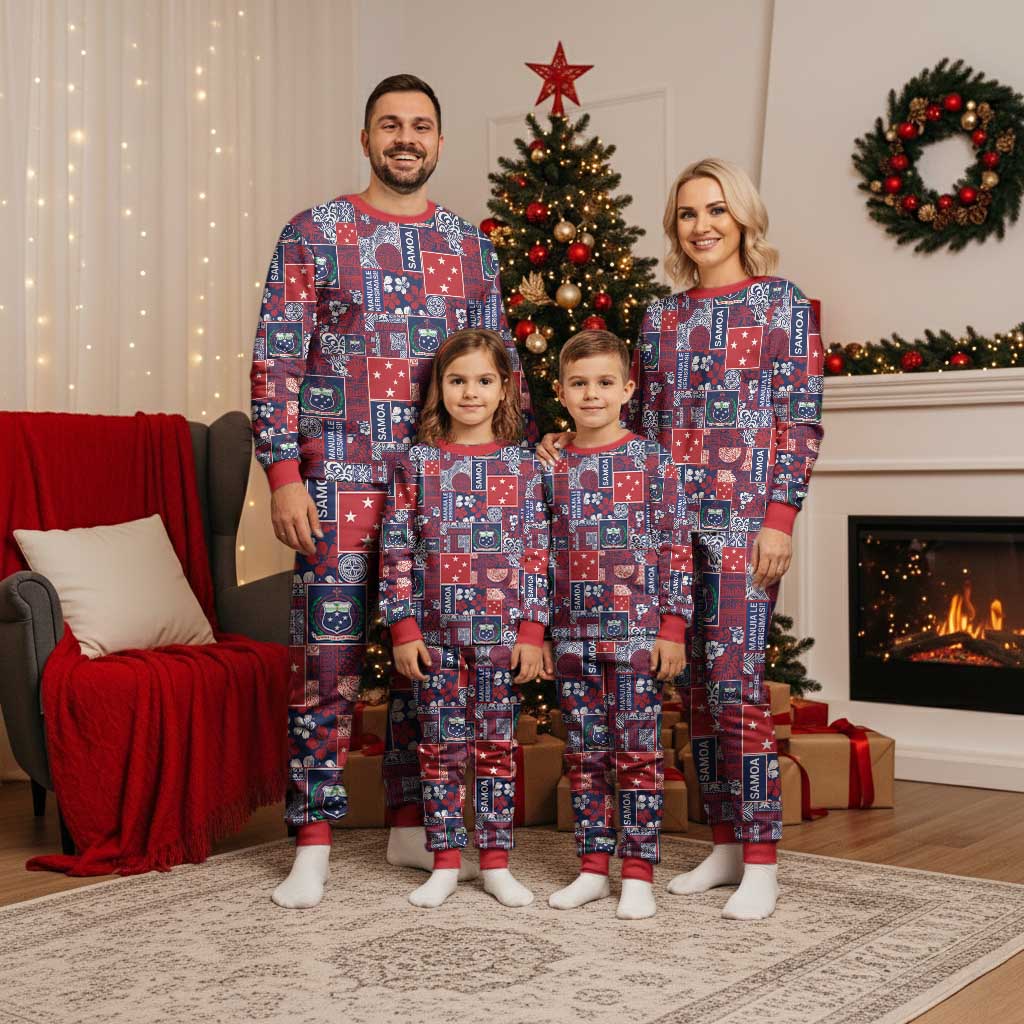 Red Samoa Manuia Le Kerisimasi Christmas Pajama Set Pacific Patchwork Xmas Vibes LT9 - Polynesian Pride