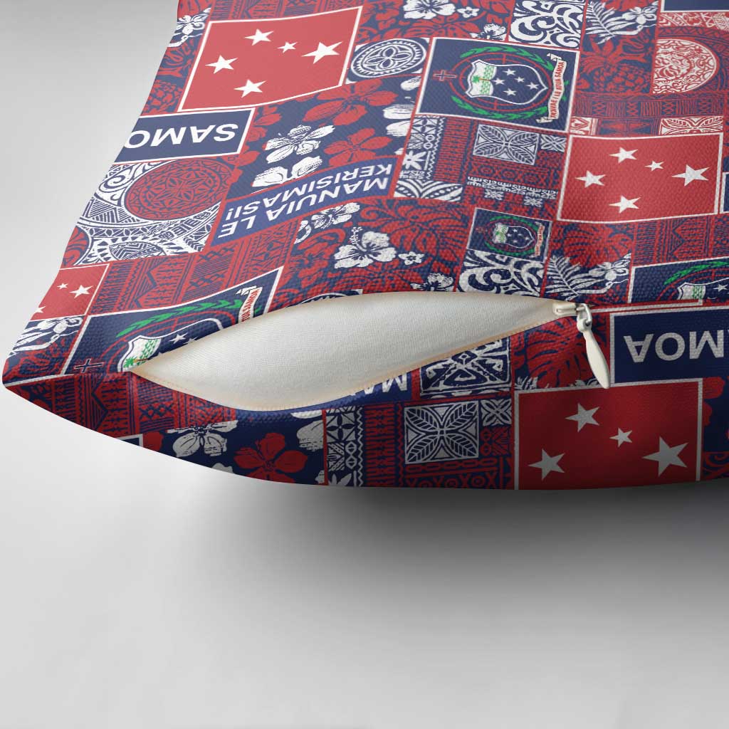 Red Samoa Manuia Le Kerisimasi Pillow Cover Pacific Patchwork Xmas Vibes - Polynesian Pride