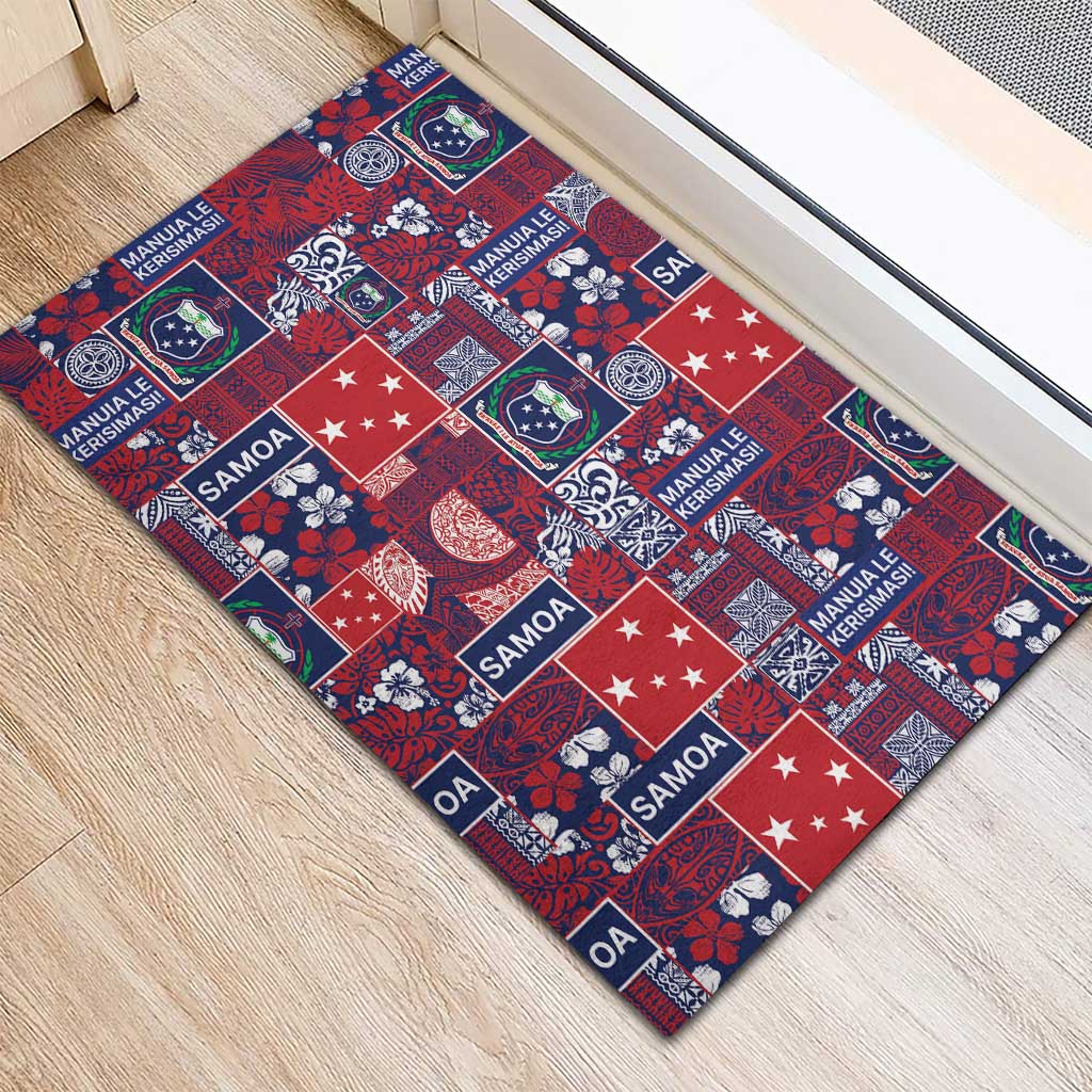 Red Samoa Manuia Le Kerisimasi Rubber Doormat Pacific Patchwork Xmas Vibes LT9 - Polynesian Pride