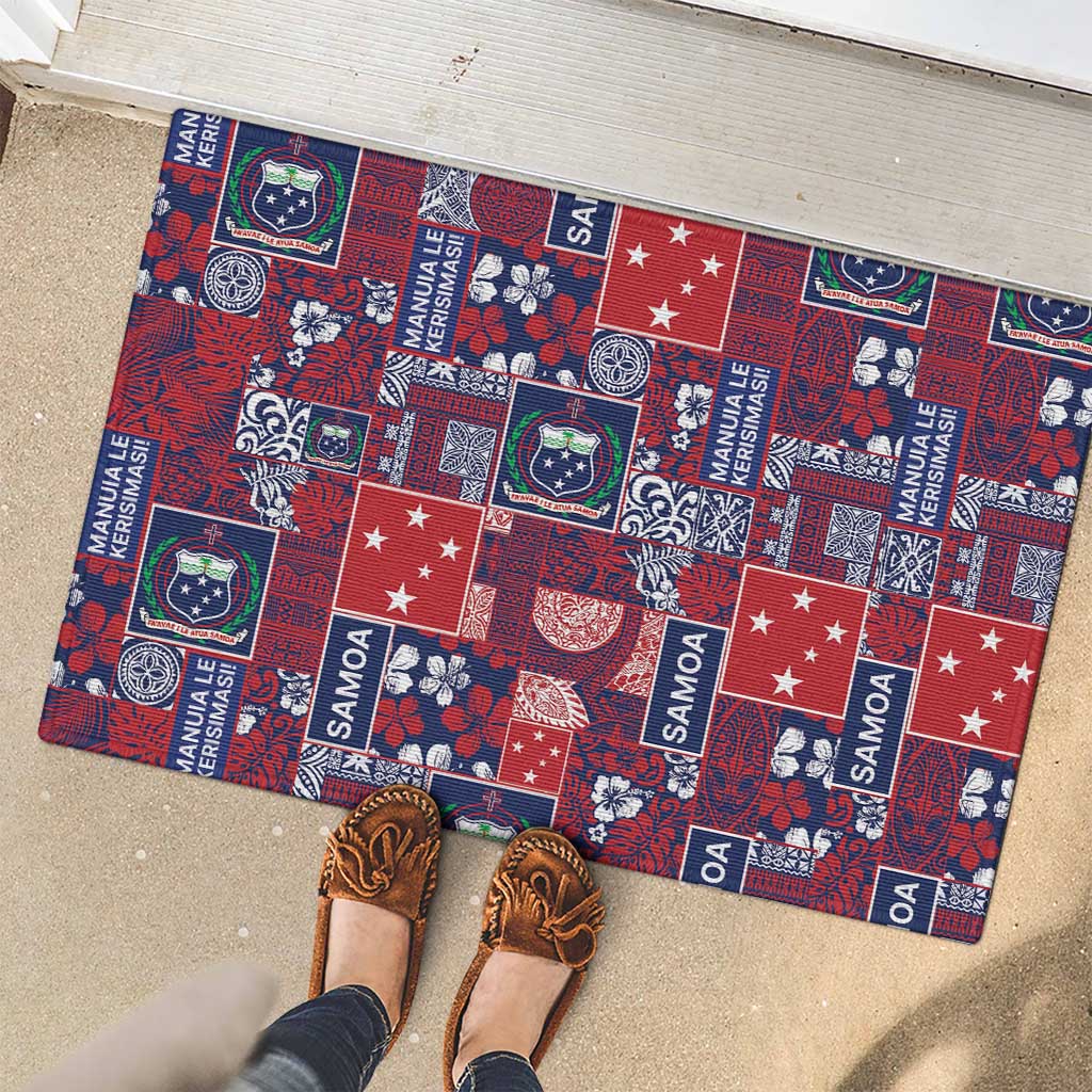 Red Samoa Manuia Le Kerisimasi Rubber Doormat Pacific Patchwork Xmas Vibes LT9 - Polynesian Pride