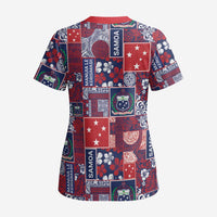 Red Samoa Manuia Le Kerisimasi Scrub Top Pacific Patchwork Xmas Vibes LT9 - Polynesian Pride