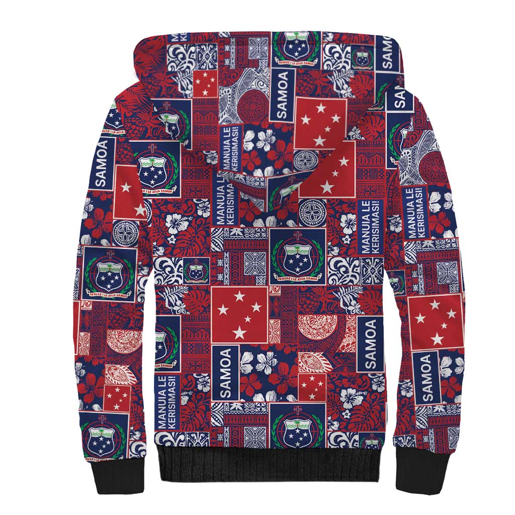 Red Samoa Manuia Le Kerisimasi Sherpa Hoodie Pacific Patchwork Xmas Vibes LT9 - Polynesian Pride