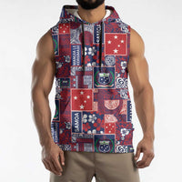 Red Samoa Manuia Le Kerisimasi Sleeveless Hoodie Pacific Patchwork Xmas Vibes LT9 - Polynesian Pride