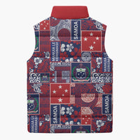 Red Samoa Manuia Le Kerisimasi Sleeveless Puffer Jacket Pacific Patchwork Xmas Vibes LT9 - Polynesian Pride