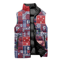 Red Samoa Manuia Le Kerisimasi Sleeveless Puffer Jacket Pacific Patchwork Xmas Vibes LT9 - Polynesian Pride