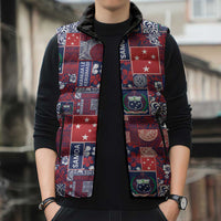 Red Samoa Manuia Le Kerisimasi Sleeveless Puffer Jacket Pacific Patchwork Xmas Vibes LT9 - Polynesian Pride