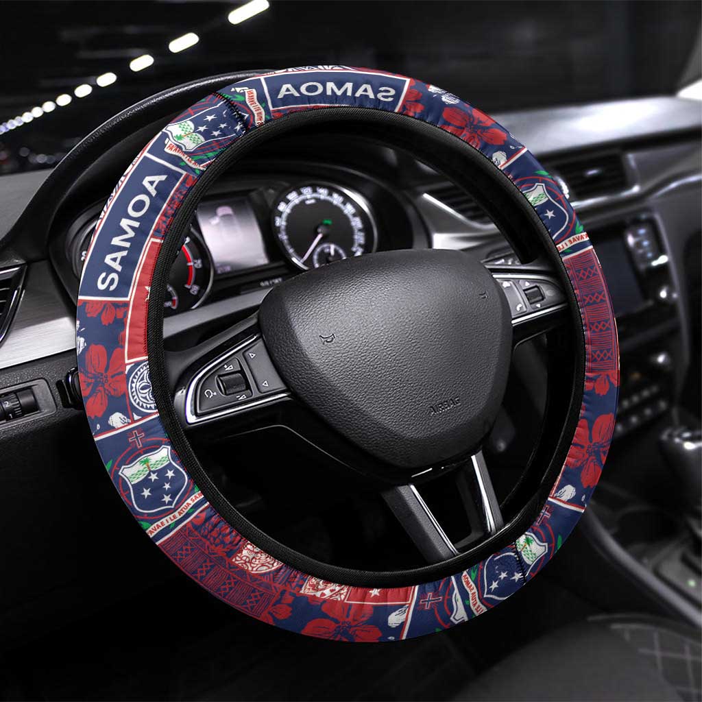 Red Samoa Manuia Le Kerisimasi Steering Wheel Cover Pacific Patchwork Xmas Vibes LT9 Universal Fit Red - Polynesian Pride