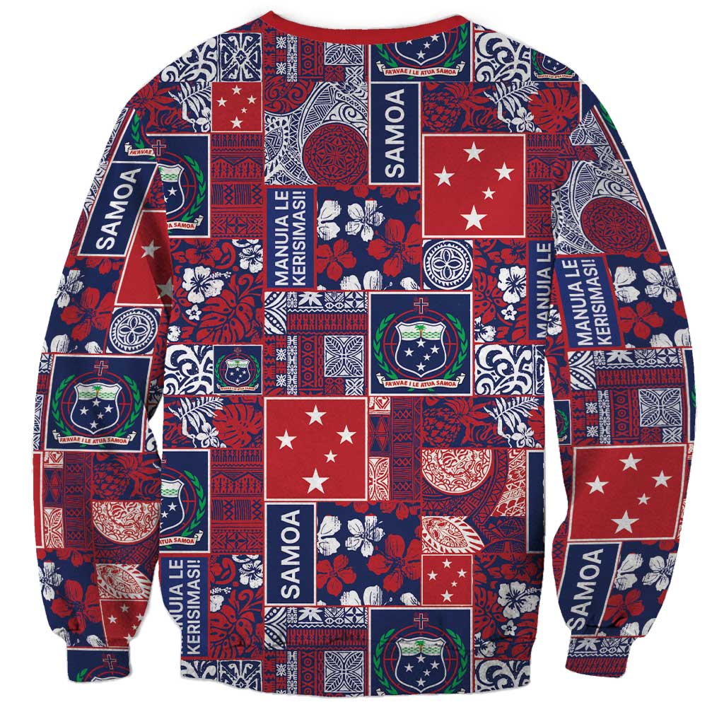 Red Samoa Manuia Le Kerisimasi Sweatshirt Pacific Patchwork Xmas Vibes LT9 - Polynesian Pride