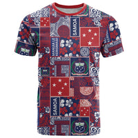 Red Samoa Manuia Le Kerisimasi T Shirt Pacific Patchwork Xmas Vibes - Polynesian Pride