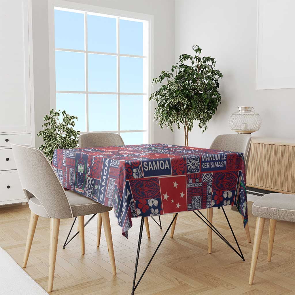 Red Samoa Manuia Le Kerisimasi Tablecloth Pacific Patchwork Xmas Vibes LT9 - Polynesian Pride