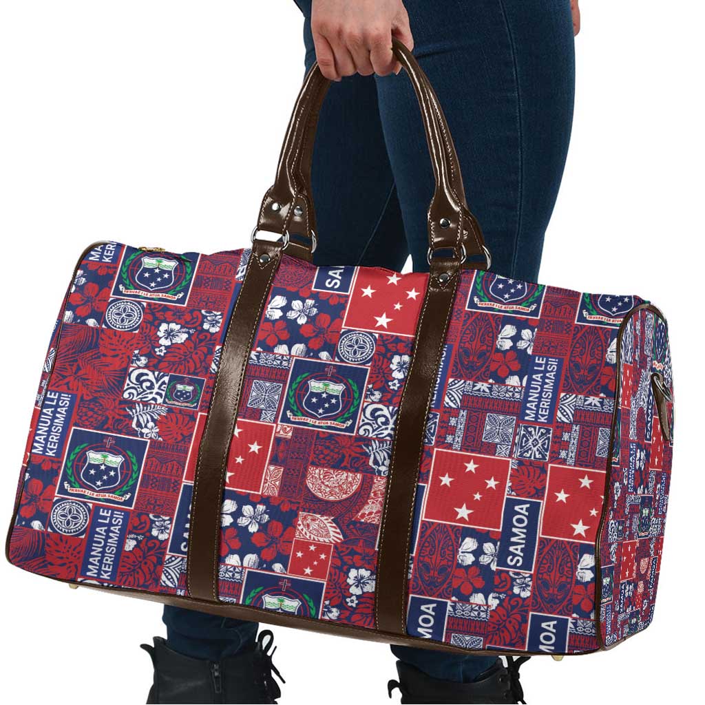 Red Samoa Manuia Le Kerisimasi Travel Bag Pacific Patchwork Xmas Vibes LT9 - Polynesian Pride