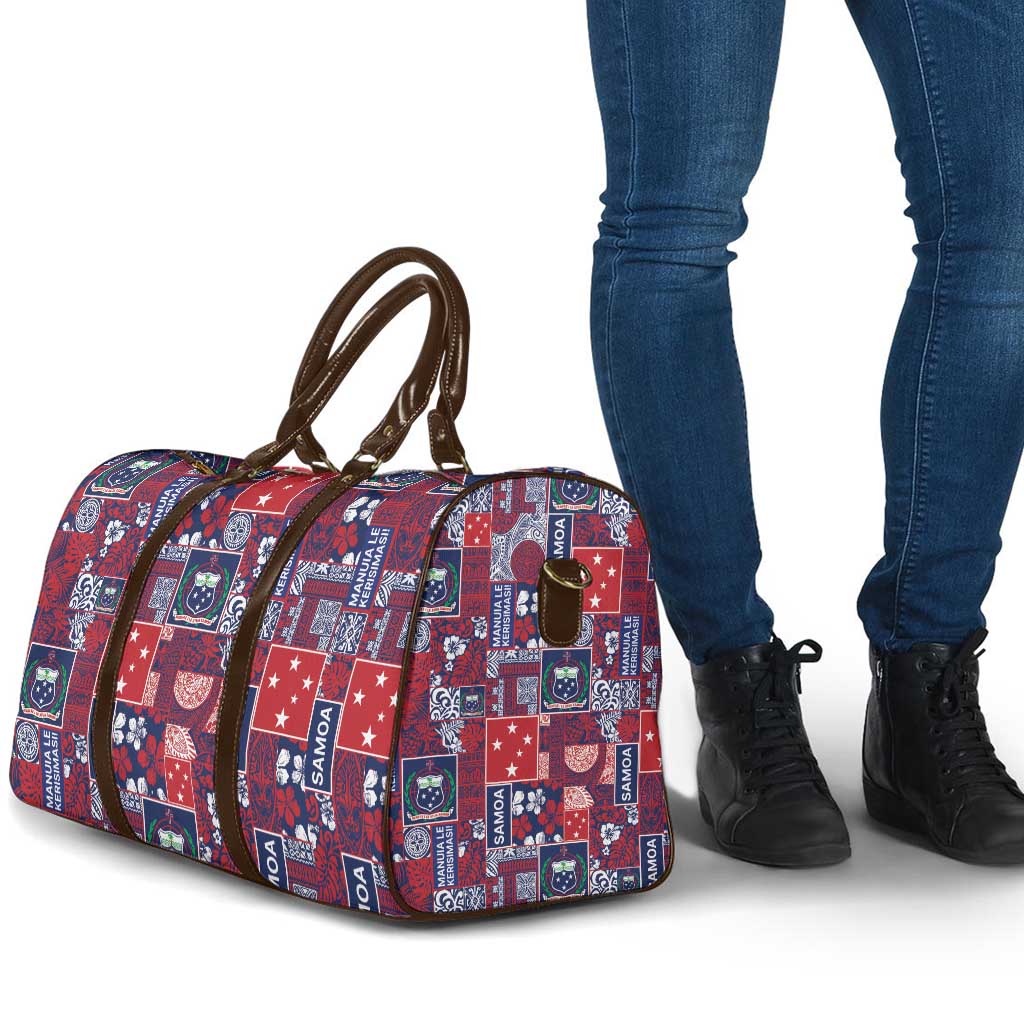 Red Samoa Manuia Le Kerisimasi Travel Bag Pacific Patchwork Xmas Vibes LT9 - Polynesian Pride