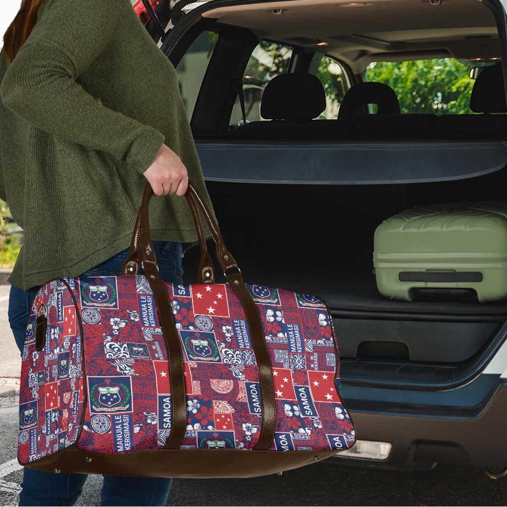 Red Samoa Manuia Le Kerisimasi Travel Bag Pacific Patchwork Xmas Vibes LT9 - Polynesian Pride