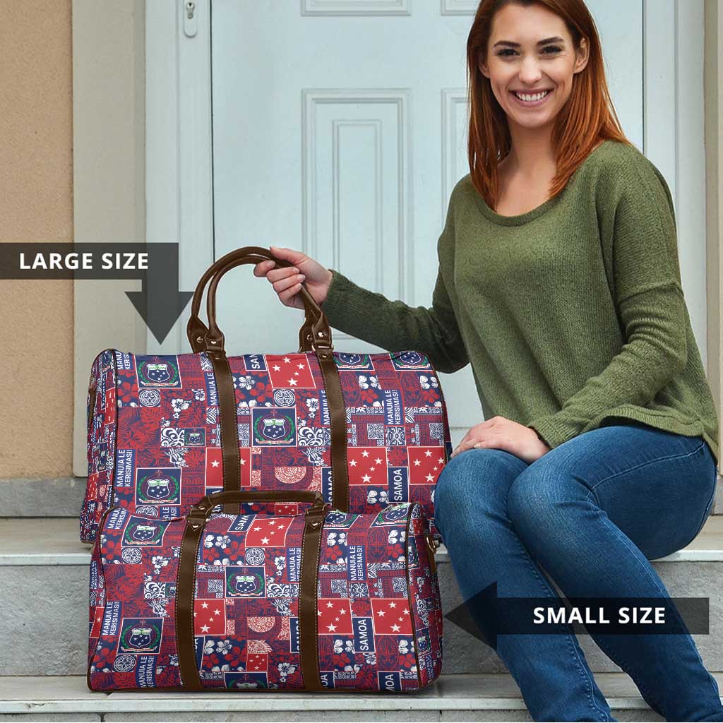 Red Samoa Manuia Le Kerisimasi Travel Bag Pacific Patchwork Xmas Vibes LT9 - Polynesian Pride