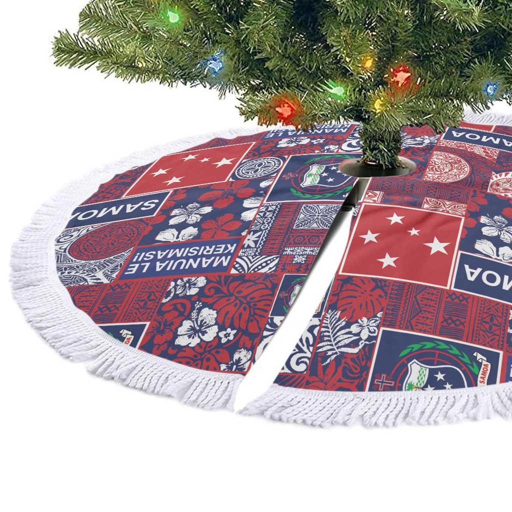 Red Samoa Manuia Le Kerisimasi Tree Skirt Pacific Patchwork Xmas Vibes LT9 - Polynesian Pride