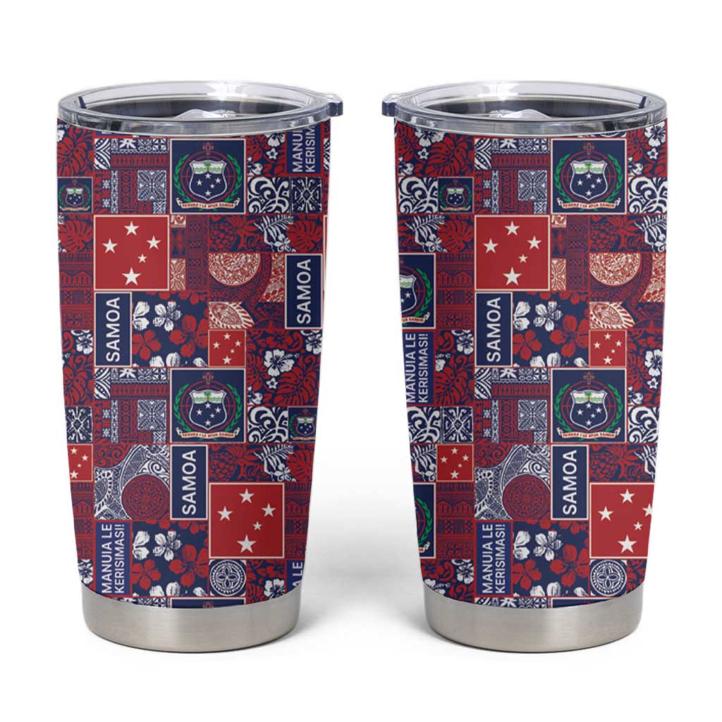 Red Samoa Manuia Le Kerisimasi Tumbler Cup Pacific Patchwork Xmas Vibes - Polynesian Pride