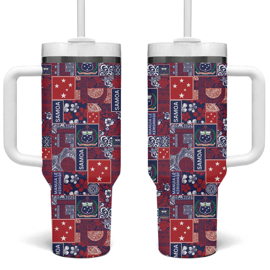 Red Samoa Manuia Le Kerisimasi Tumbler With Handle Pacific Patchwork Xmas Vibes - Polynesian Pride