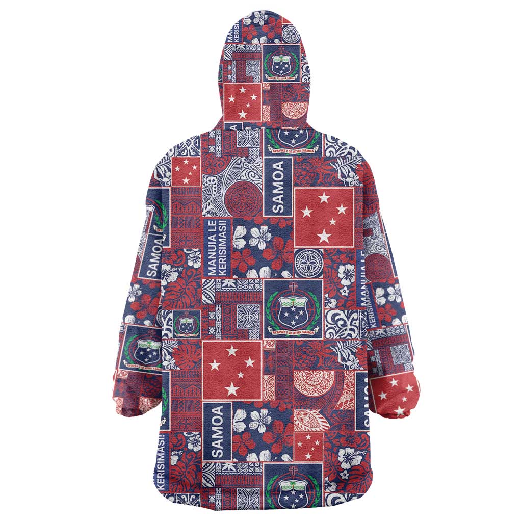 Red Samoa Manuia Le Kerisimasi Wearable Blanket Hoodie Pacific Patchwork Xmas Vibes LT9 - Polynesian Pride
