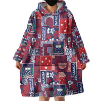 Red Samoa Manuia Le Kerisimasi Wearable Blanket Hoodie Pacific Patchwork Xmas Vibes LT9 - Polynesian Pride