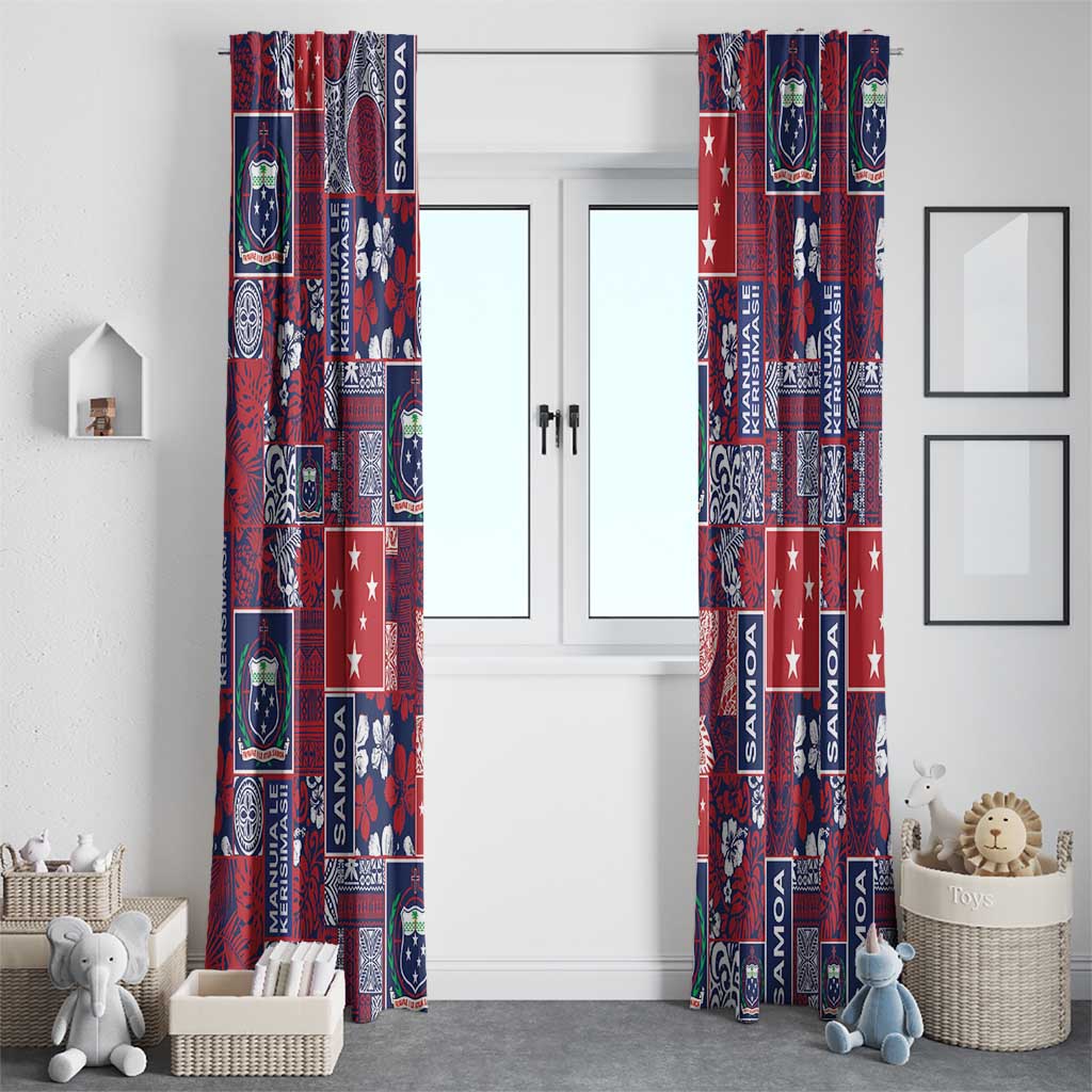 Red Samoa Manuia Le Kerisimasi Window Curtain Pacific Patchwork Xmas Vibes - Polynesian Pride