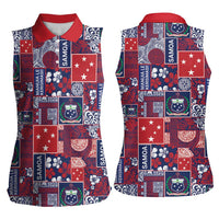 Red Samoa Manuia Le Kerisimasi Women Sleeveless Polo Shirt Pacific Patchwork Xmas Vibes LT9 - Polynesian Pride