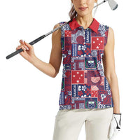 Red Samoa Manuia Le Kerisimasi Women Sleeveless Polo Shirt Pacific Patchwork Xmas Vibes LT9 - Polynesian Pride