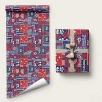 Red Samoa Manuia Le Kerisimasi Wrapping Paper Pacific Patchwork Xmas Vibes LT9 58" × 23" Red - Polynesian Pride