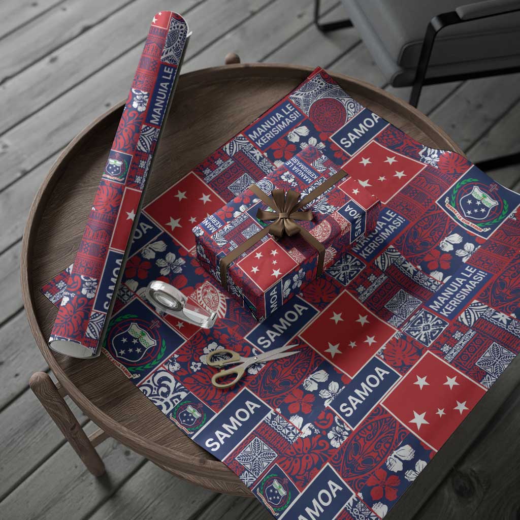 Red Samoa Manuia Le Kerisimasi Wrapping Paper Pacific Patchwork Xmas Vibes LT9 - Polynesian Pride