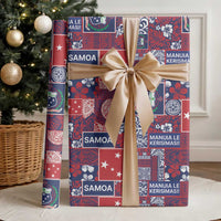 Red Samoa Manuia Le Kerisimasi Wrapping Paper Pacific Patchwork Xmas Vibes LT9 - Polynesian Pride