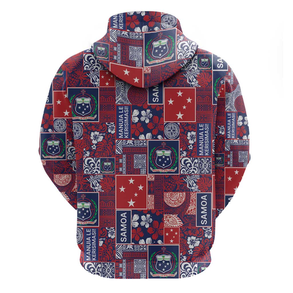 Red Samoa Manuia Le Kerisimasi Zip Hoodie Pacific Patchwork Xmas Vibes LT9 - Polynesian Pride