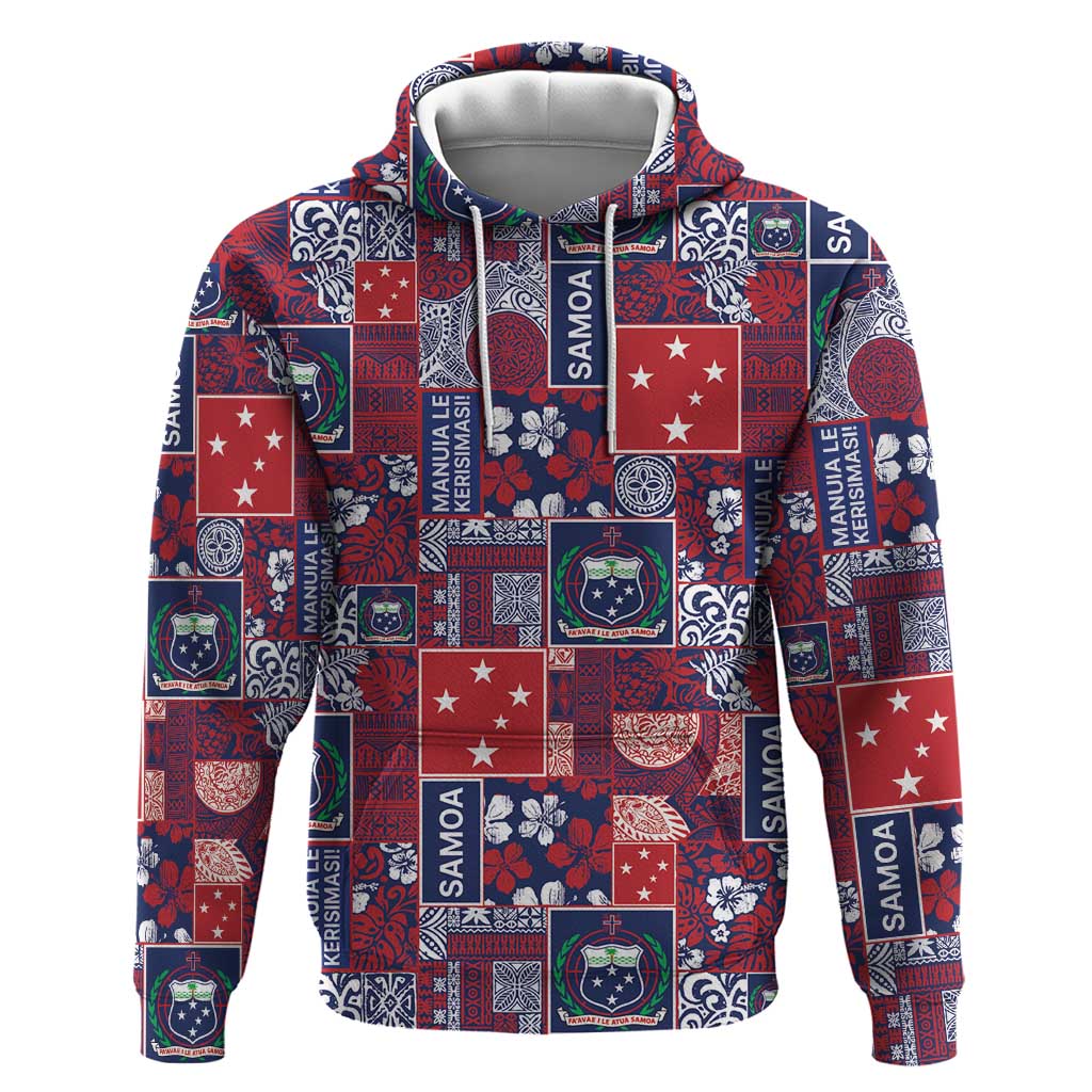 Red Samoa Manuia Le Kerisimasi Zip Hoodie Pacific Patchwork Xmas Vibes LT9 Pullover Hoodie Red - Polynesian Pride