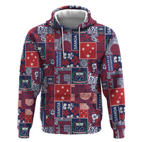 Red Samoa Manuia Le Kerisimasi Zip Hoodie Pacific Patchwork Xmas Vibes LT9 Pullover Hoodie Red - Polynesian Pride