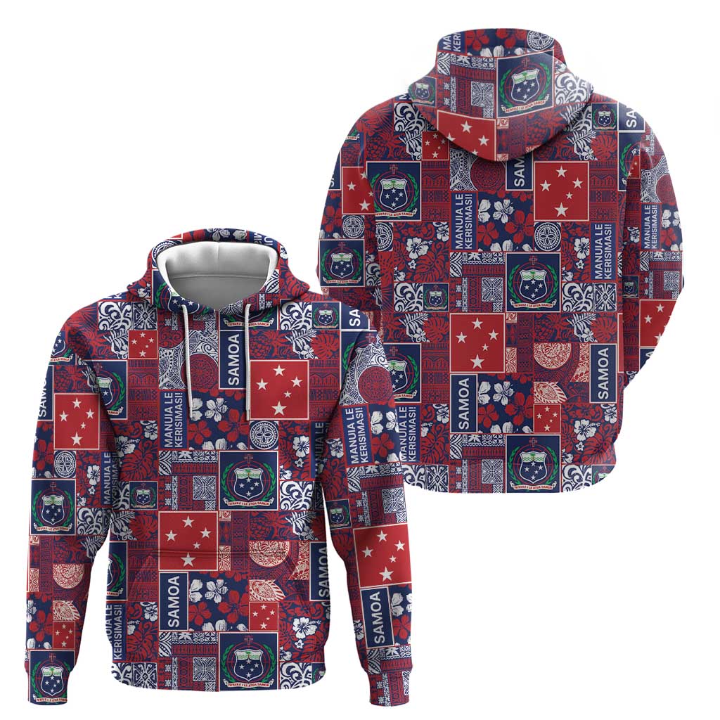 Red Samoa Manuia Le Kerisimasi Zip Hoodie Pacific Patchwork Xmas Vibes LT9 - Polynesian Pride