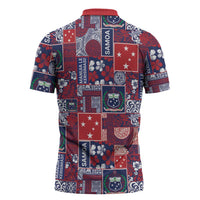 Red Samoa Manuia Le Kerisimasi Zipper Polo Shirt Pacific Patchwork Xmas Vibes - Polynesian Pride