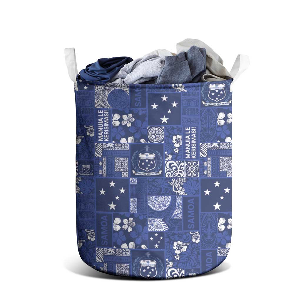 Blue Samoa Manuia Le Kerisimasi Laundry Basket Pacific Patchwork Xmas Vibes LT9 - Polynesian Pride