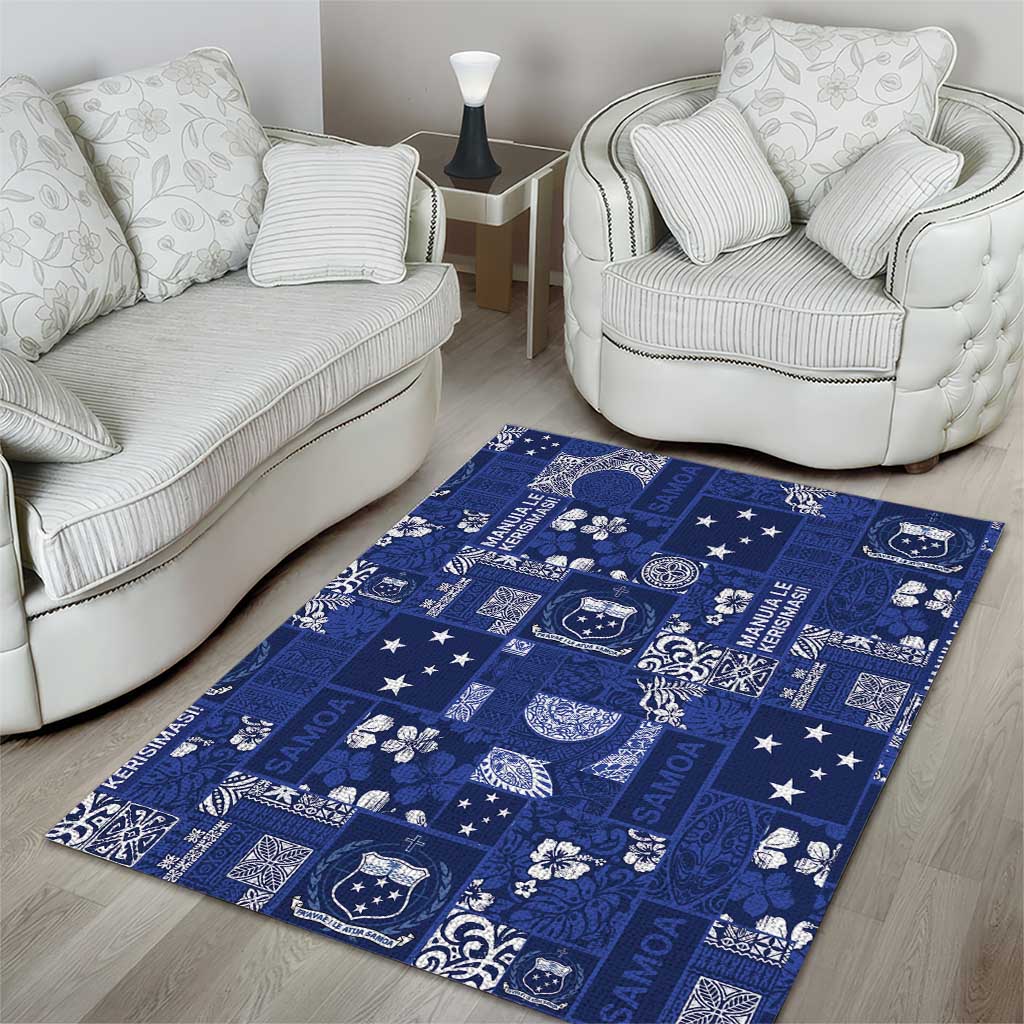 Blue Samoa Manuia Le Kerisimasi Area Rug Pacific Patchwork Xmas Vibes - Polynesian Pride