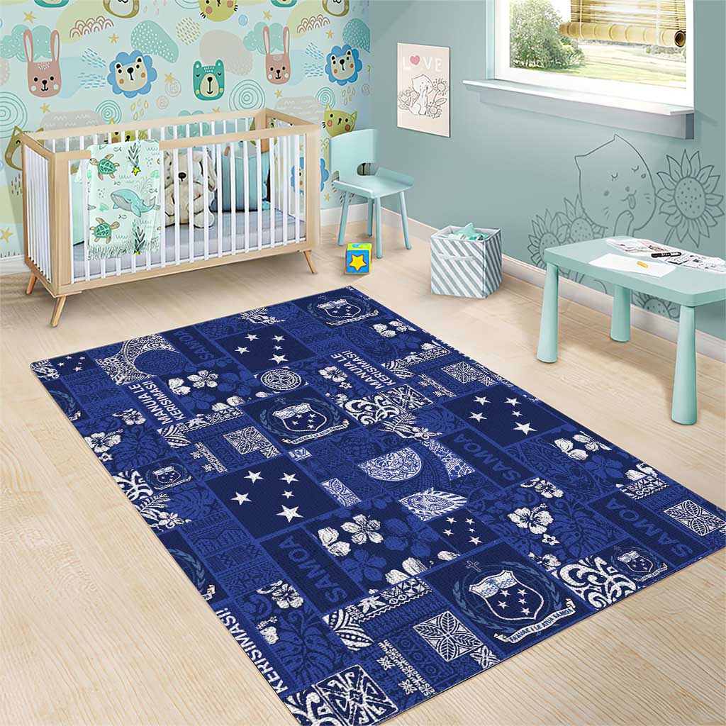 Blue Samoa Manuia Le Kerisimasi Area Rug Pacific Patchwork Xmas Vibes - Polynesian Pride