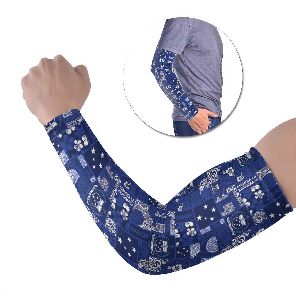 Blue Samoa Manuia Le Kerisimasi Arm Sleeves Pacific Patchwork Xmas Vibes LT9 Set of 2 Blue - Polynesian Pride