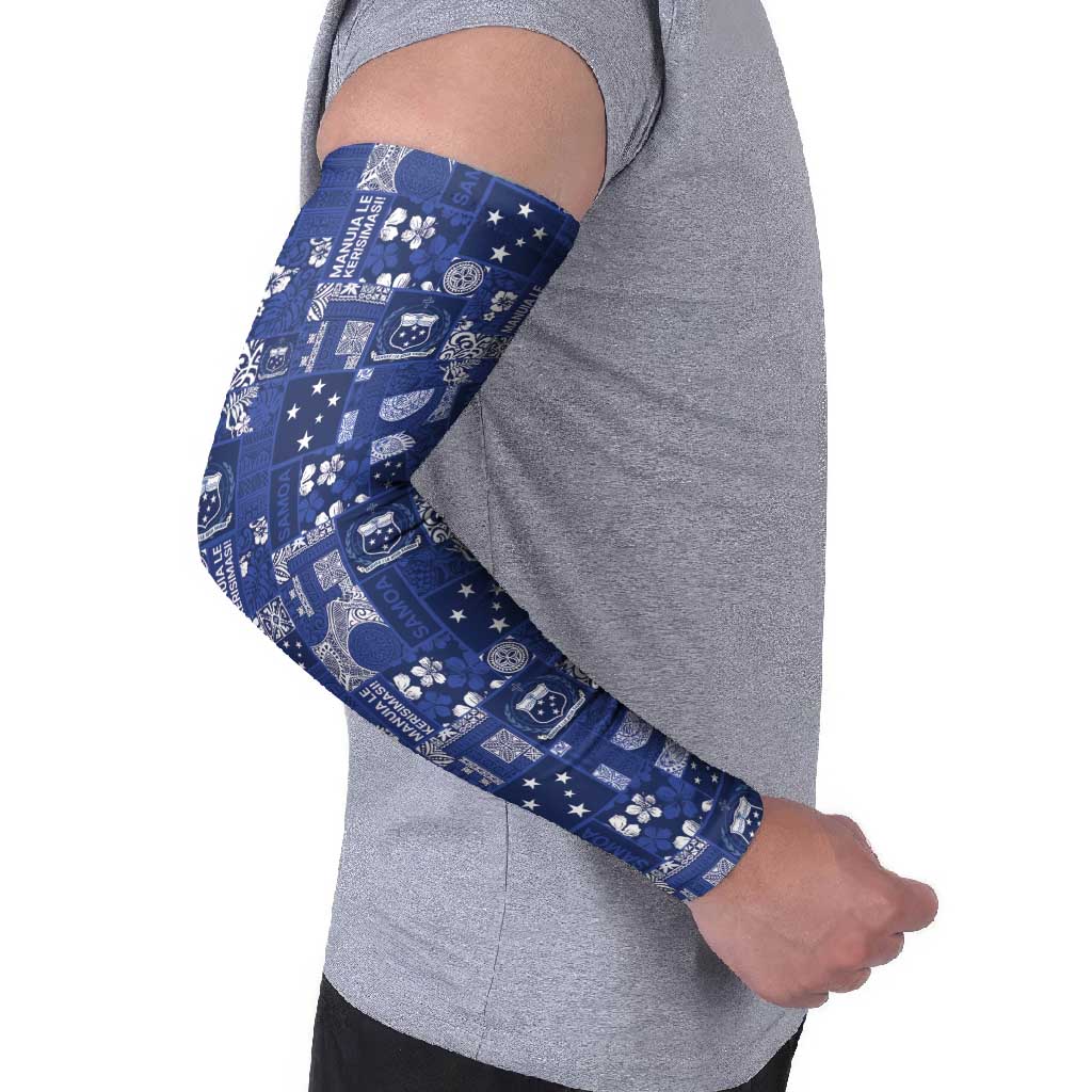 Blue Samoa Manuia Le Kerisimasi Arm Sleeves Pacific Patchwork Xmas Vibes LT9 - Polynesian Pride