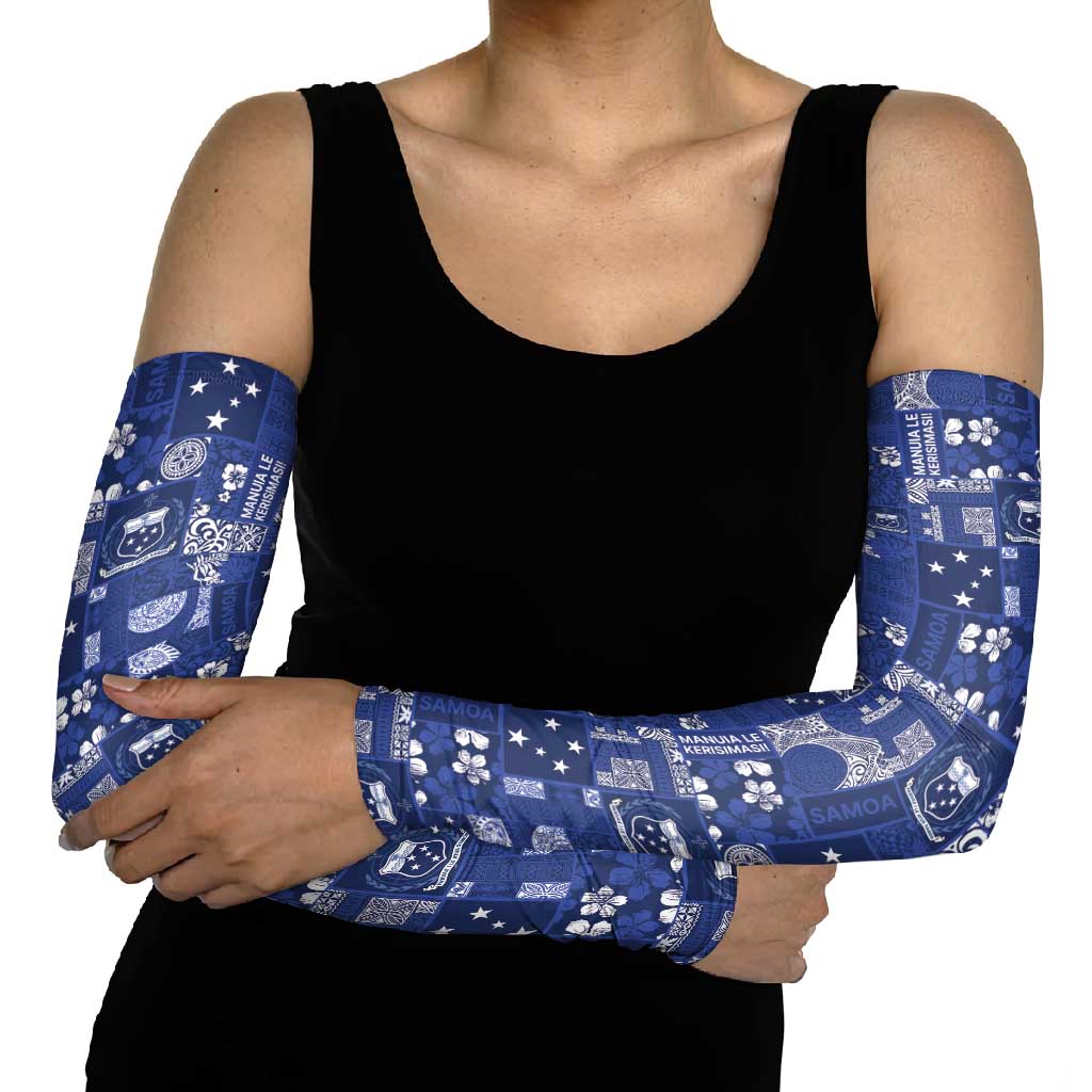 Blue Samoa Manuia Le Kerisimasi Arm Sleeves Pacific Patchwork Xmas Vibes LT9 - Polynesian Pride