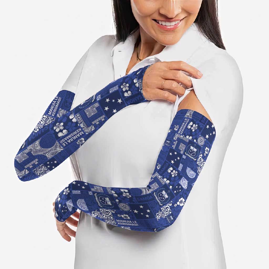 Blue Samoa Manuia Le Kerisimasi Arm Sleeves Pacific Patchwork Xmas Vibes LT9 - Polynesian Pride