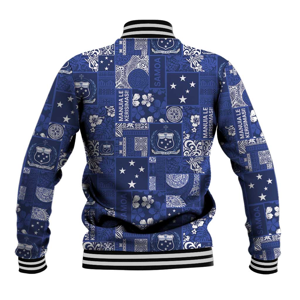 Blue Samoa Manuia Le Kerisimasi Baseball Jacket Pacific Patchwork Xmas Vibes LT9 - Polynesian Pride