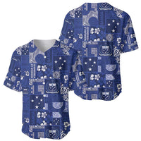 Blue Samoa Manuia Le Kerisimasi Baseball Jersey Pacific Patchwork Xmas Vibes - Polynesian Pride